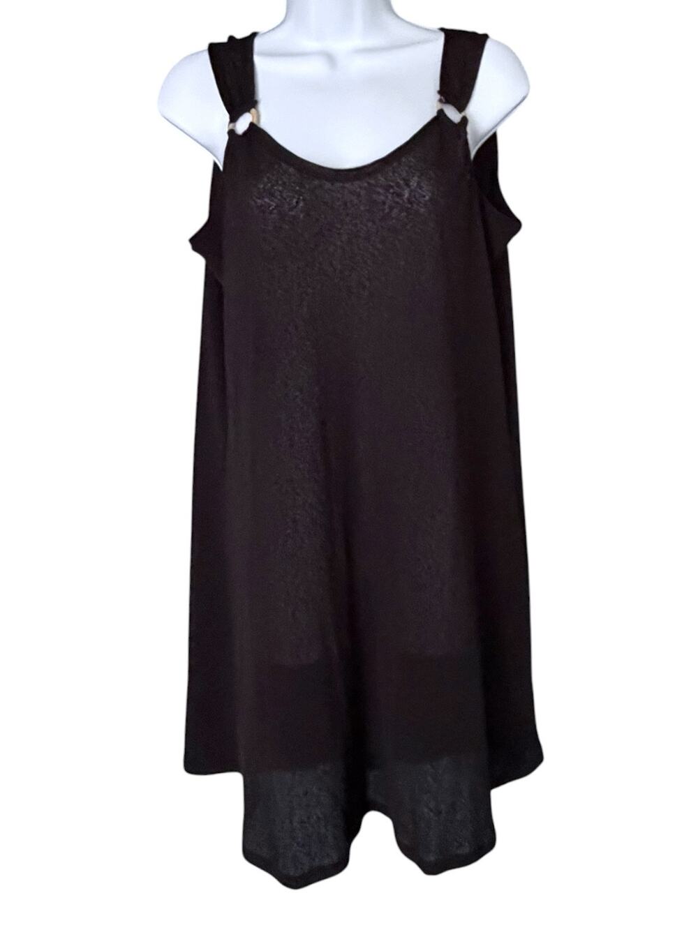 J Valdi Black Semi-Sheer Swim Cover Up Women's Large Tunic Beach Pullover Crepe